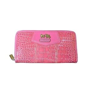 Crocodile LONG wallet Pink Rare VINTAGE Coin Cash C/C  8X4.5 #1442